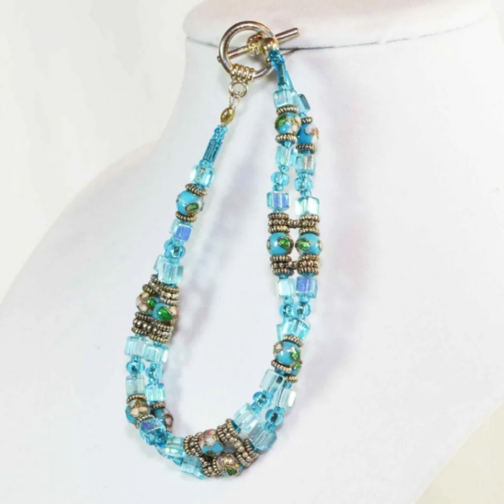 Beautiful Handmade Blue Cloisonne' Beaded Bracelet - Picture 3 of 7